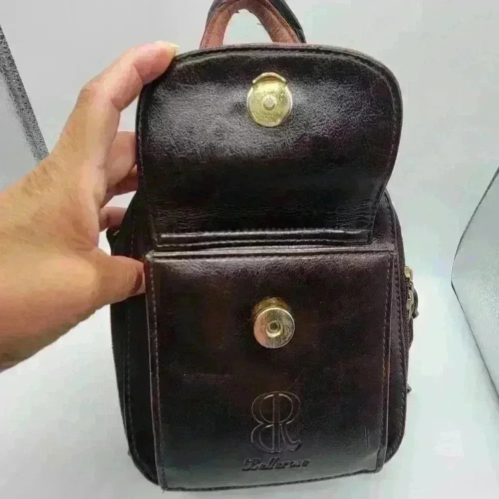 VTG Bellerose Leather Purse Two Tone - Black/Brown Compact W/ Pockets Compartmet - Picture 4 of 16